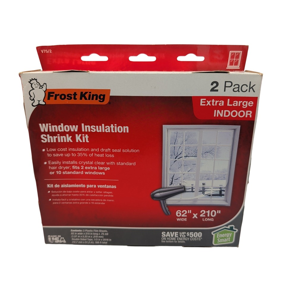 Frost King Window Insulation Kit 2 Pack Clear V75/2 Indoor XL 62x210 Plastic